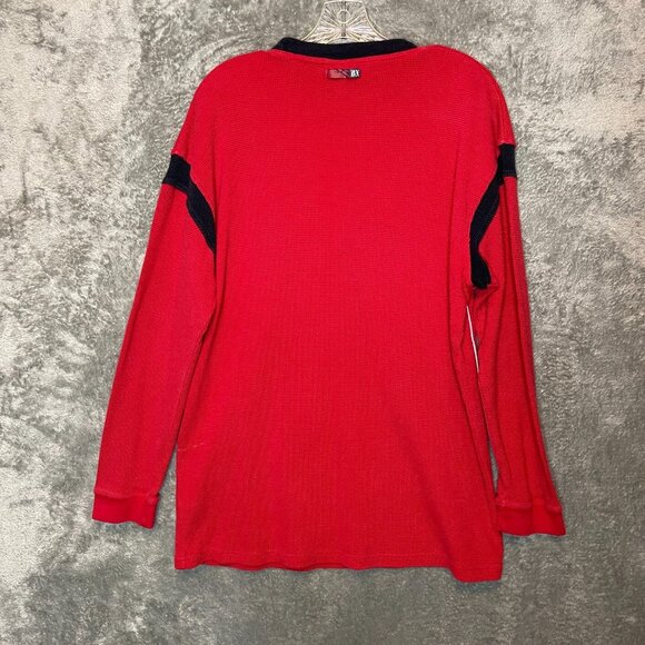 BX Men Y2K 90s Logo Waffle Knit Long Sleeve Crew Neck Thermal Shirt XL Red - Picture 2 of 12